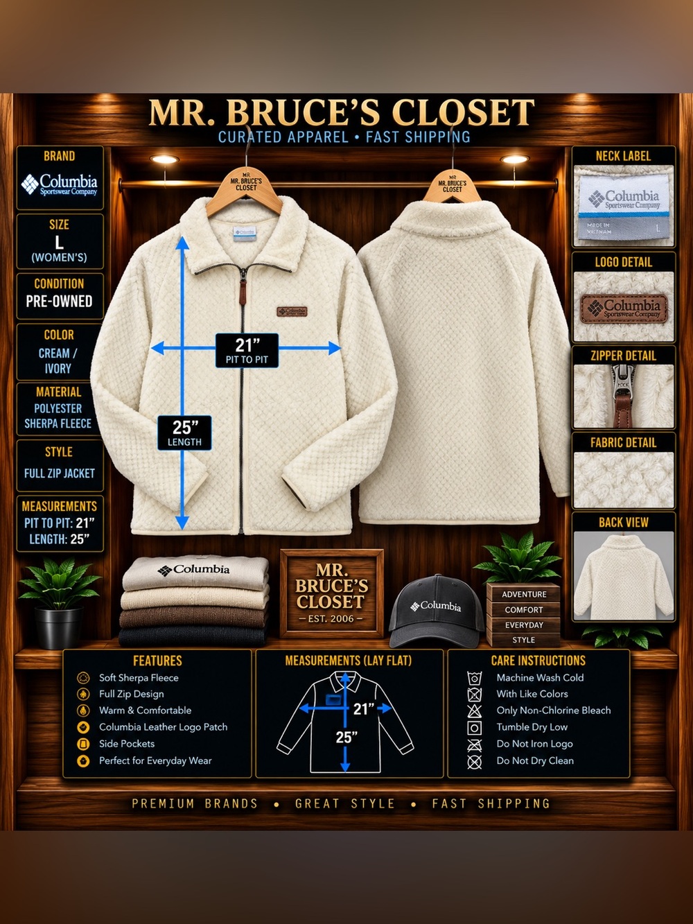 Columbia Cream Sherpa Fleece Full-Zip Jacket - Ivory